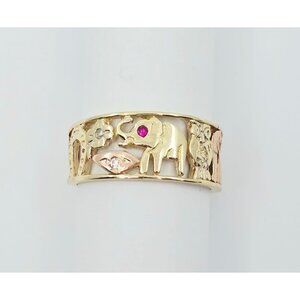 Beautiful 14K Two Tone Multi Color Gold Designer Lucky Symbols CZ Ring - Size 9